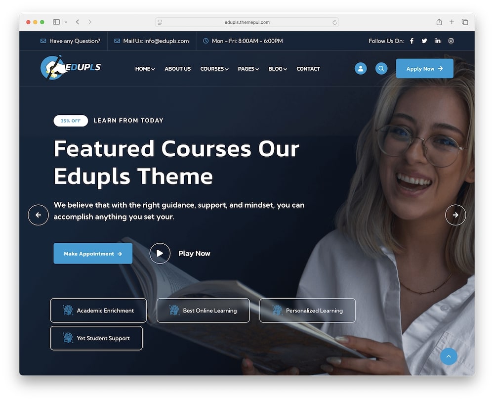 edupls wordpress theme pre built demos