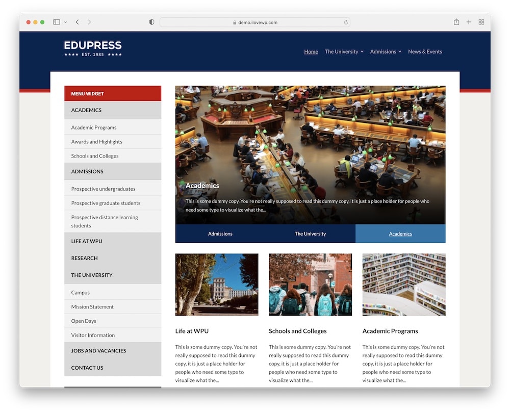 edupress free wordpress education theme