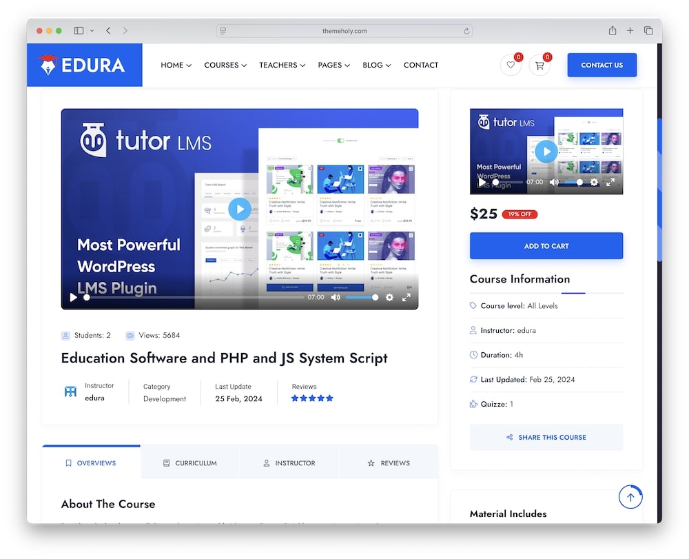 edura wordpress theme course management