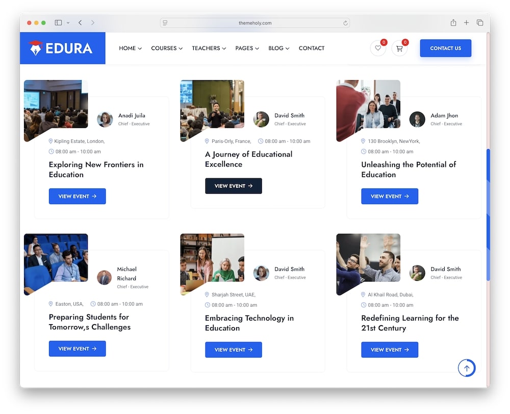 edura wordpress theme event system