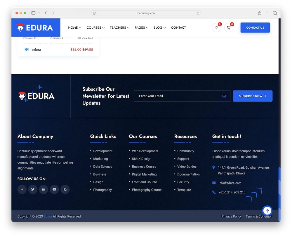 edura wordpress theme header footer builder
