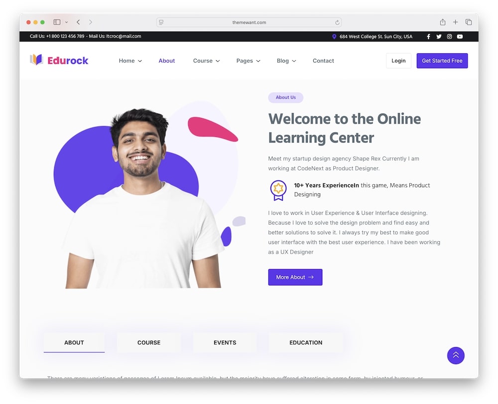 edurock wordpress theme predefined inner pages