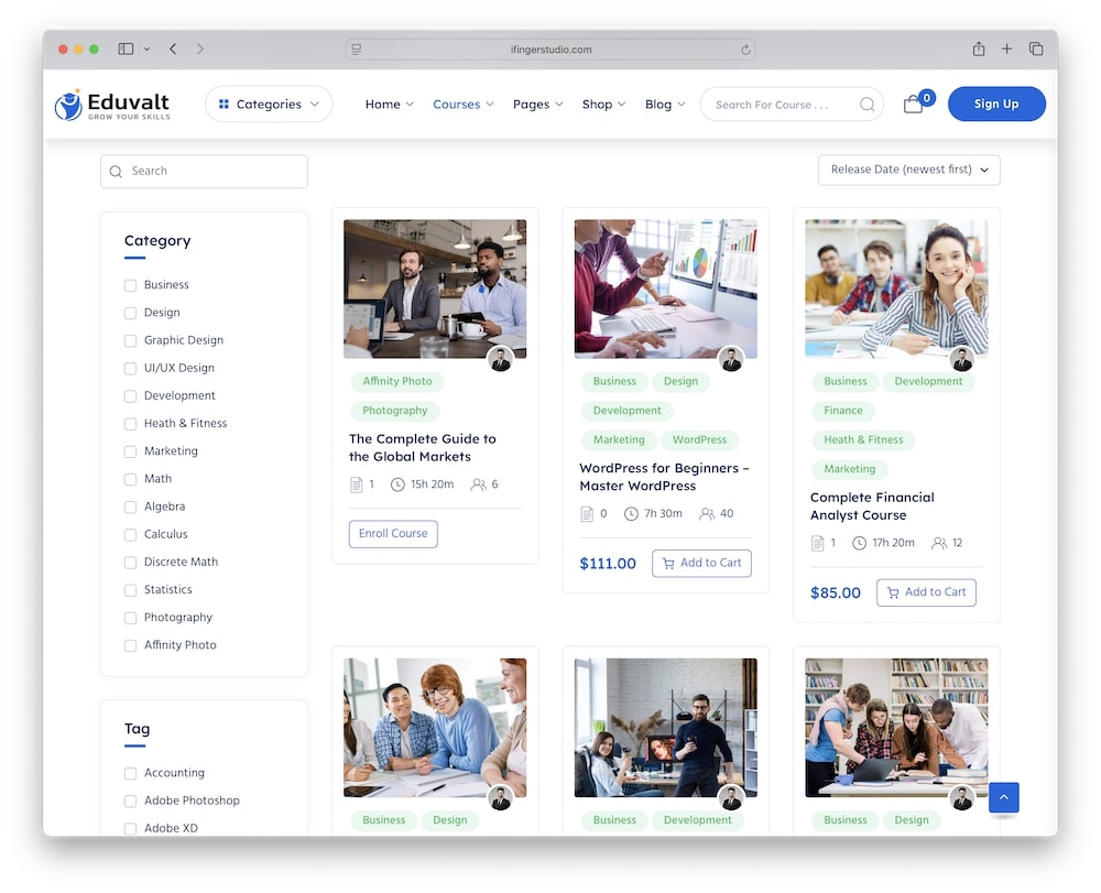 eduvalt wordpress theme e-learning specific layouts