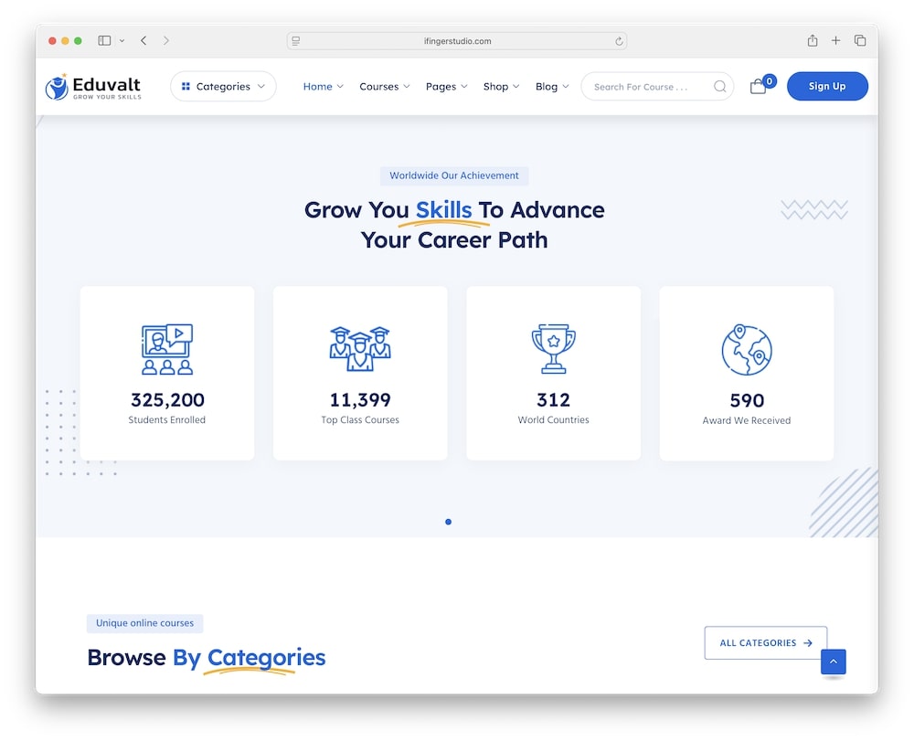 eduvalt wordpress theme extensive elementor support