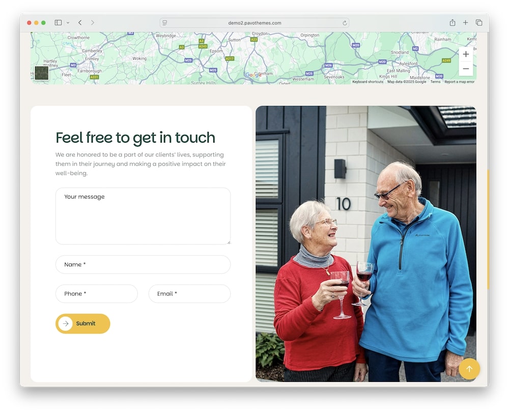 eldcare wordpress theme contact booking donation forms