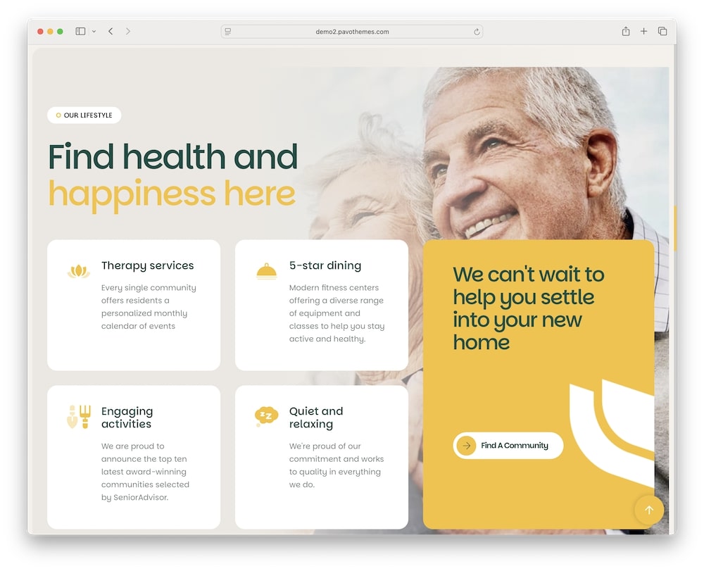 eldcare wordpress theme senior living design