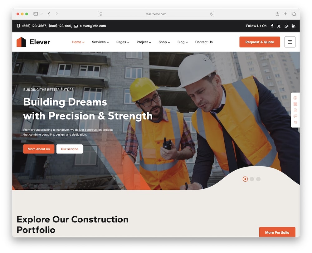 elever wordpress theme for construction companies
