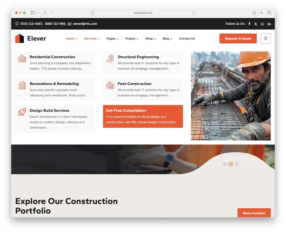 elever wordpress theme header builder