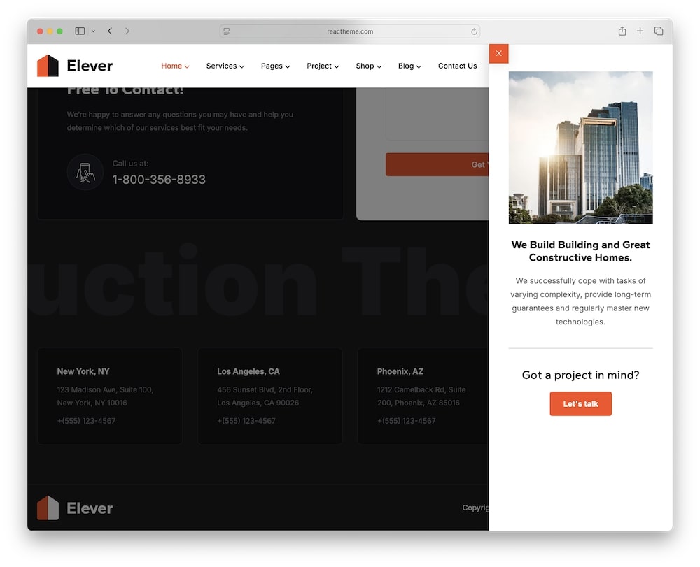elever wordpress theme off canvas builder