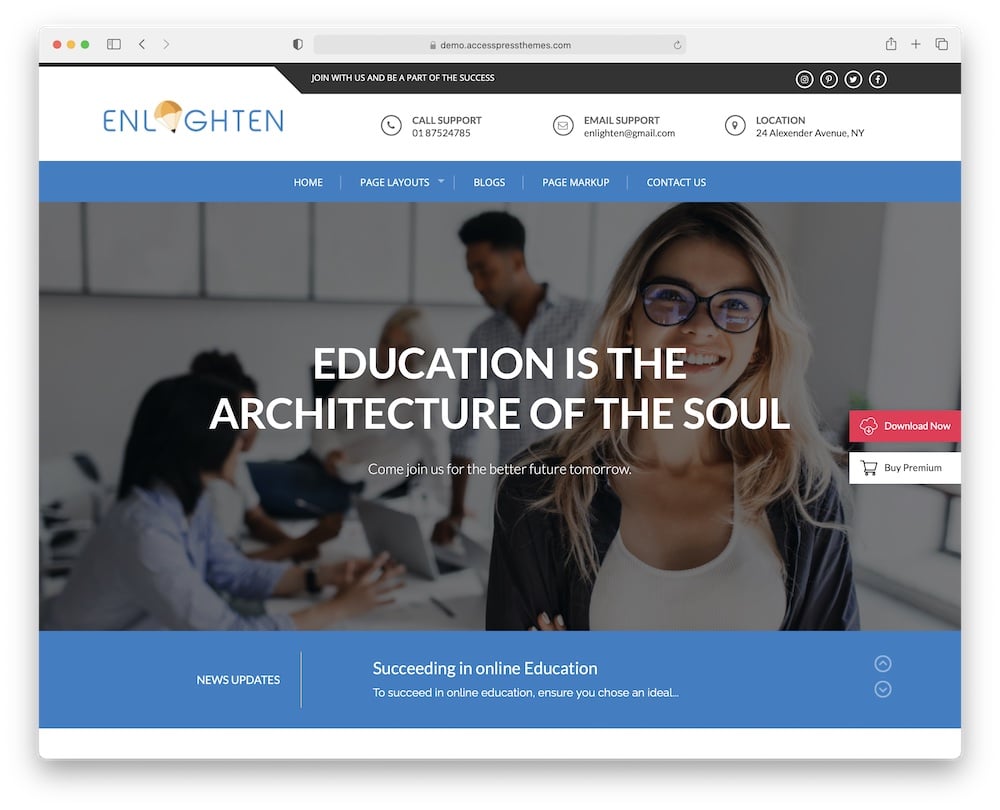 enlighten free wordpress school theme