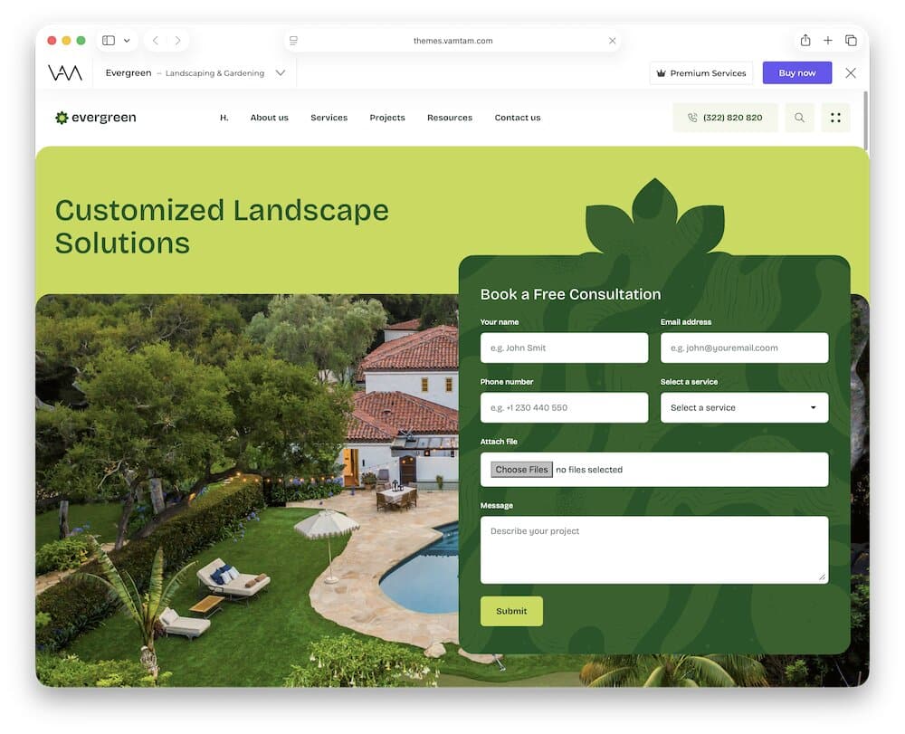 evergreen wordpress tree service theme