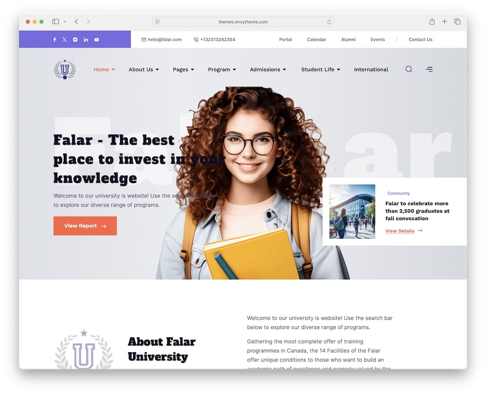 falar wordpress theme for college and university websites