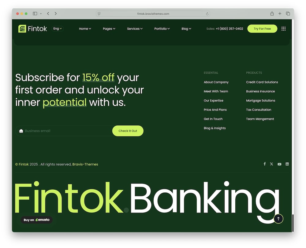 fintok wordpress theme menu header footer builder