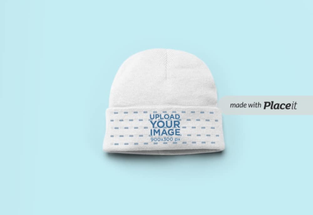 flat lay beanie mockup on a solid background