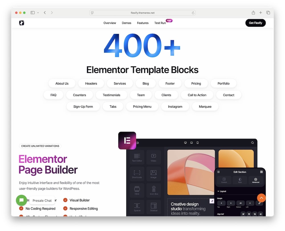 flexify wordpress theme huge template and block library