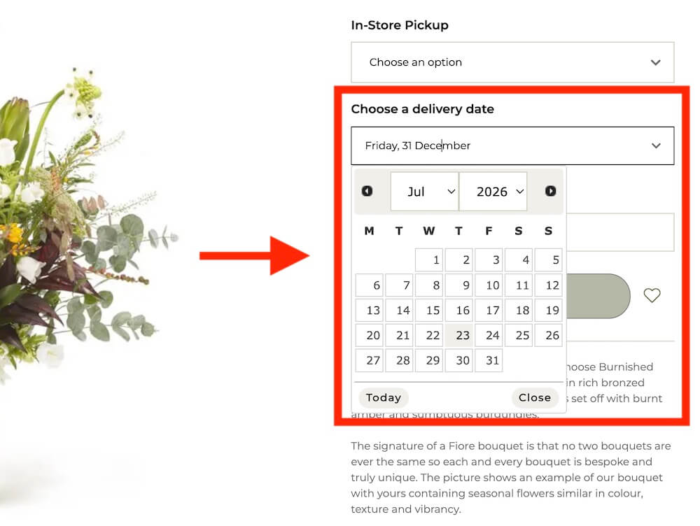 flower delivery date selection