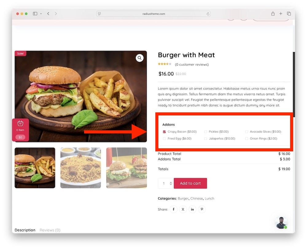 foodymat wordpress theme product add ons for custom orders