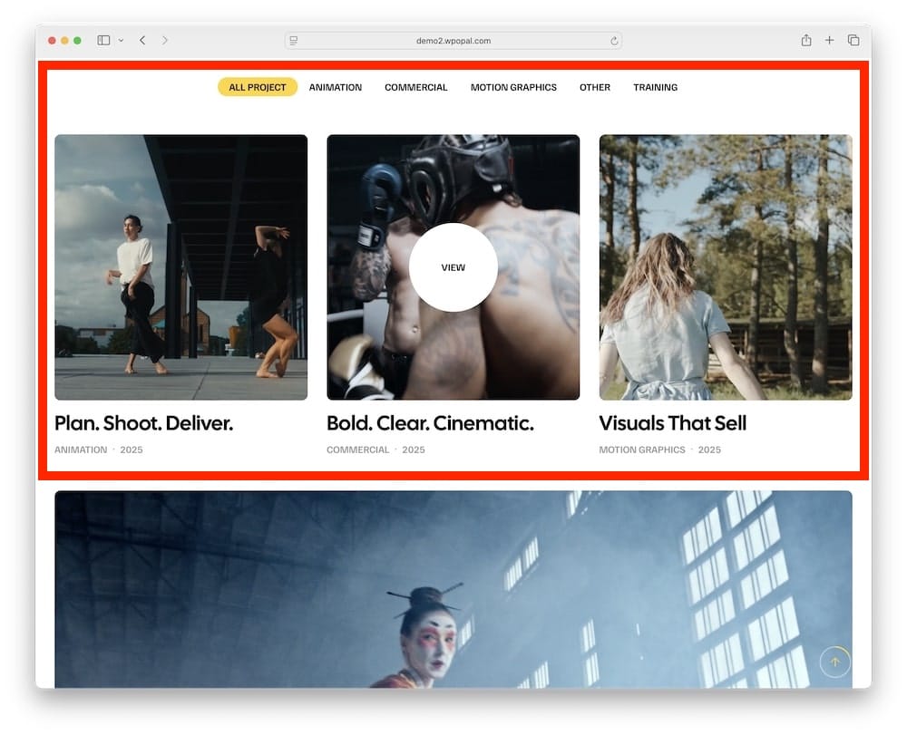 framek wordpress theme portfolio showreel