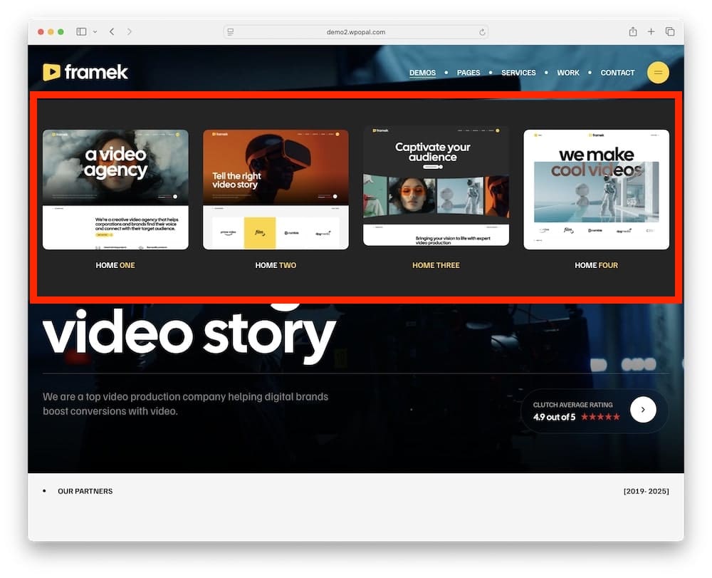 framek wordpress theme predefined demos