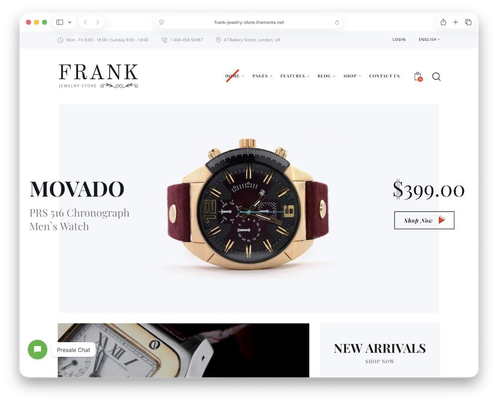 frank watch store wordpress theme