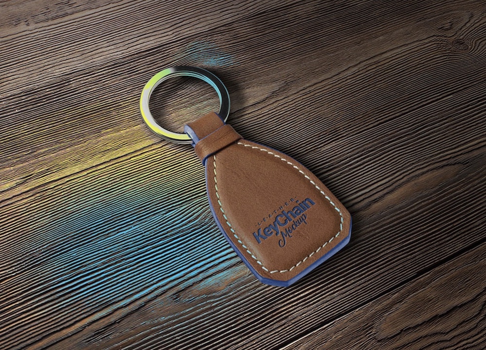 free leather keychain psd mockup