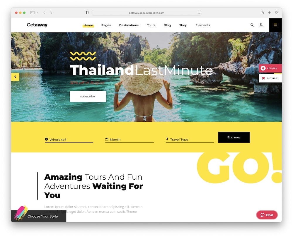 getaway travel tourism wordpress theme