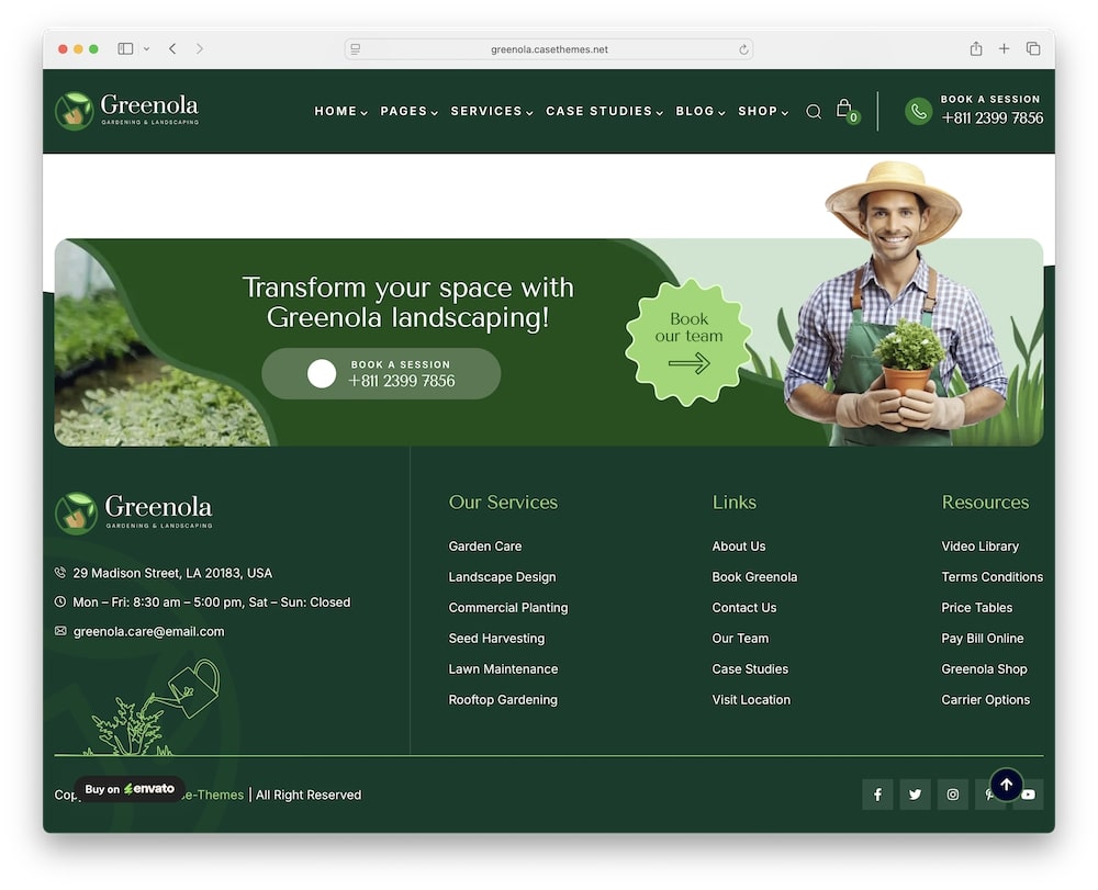 greenola wordpress theme header and footer builder
