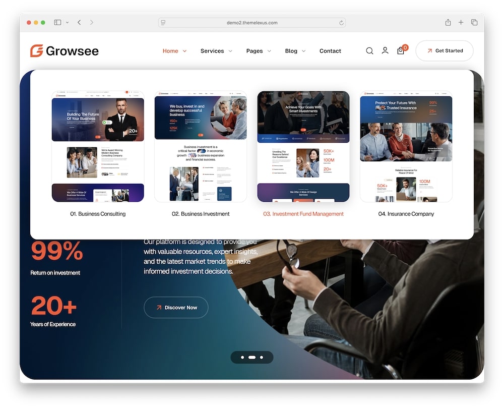 growsee wordpress theme predefined homepage demos