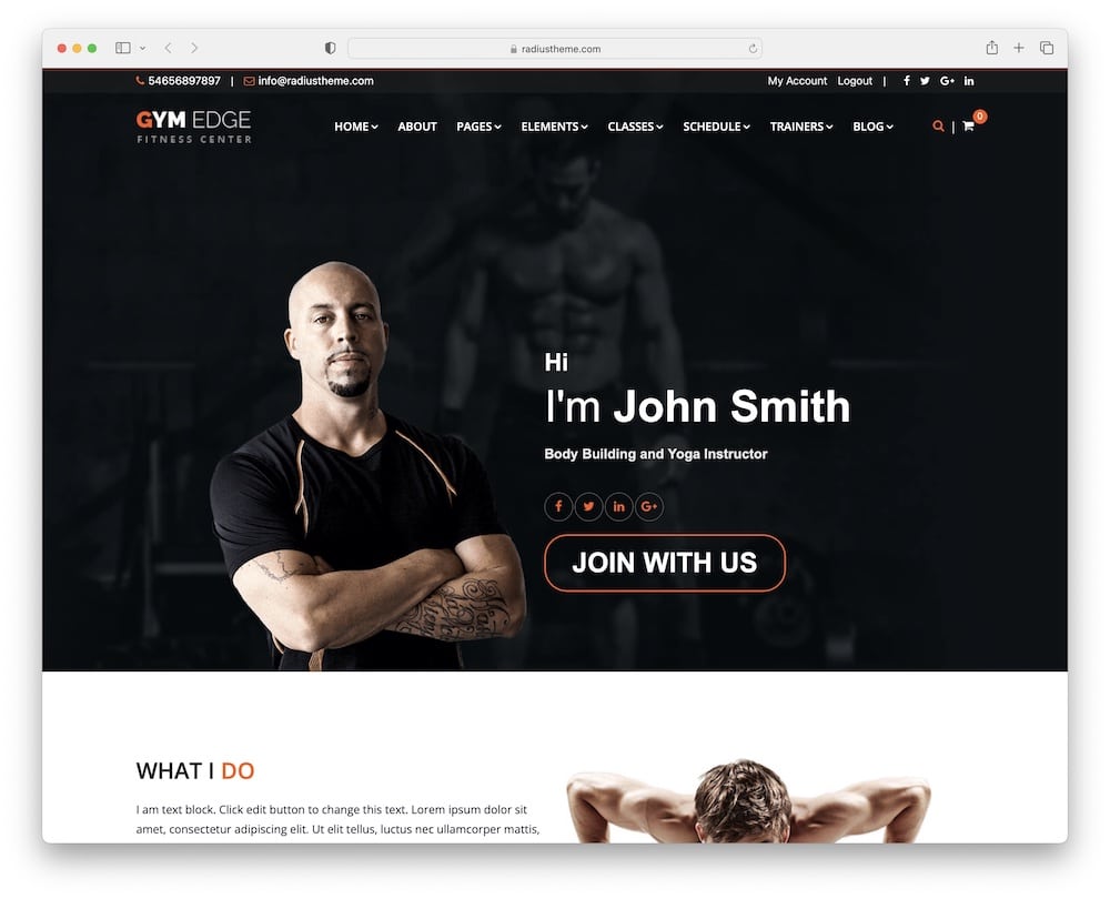 gym edge personal trainer wordpress theme