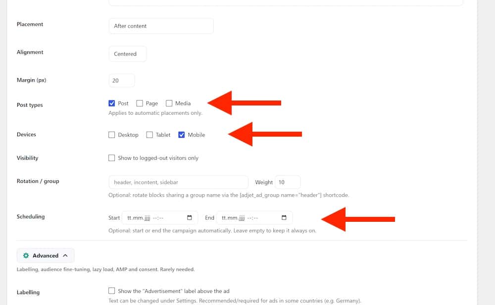 hafenstudios ads targeting and scheduling