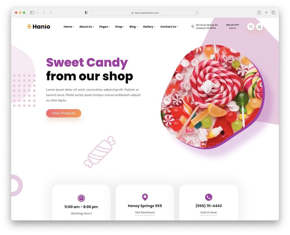 hanio honey candy store wordpress theme