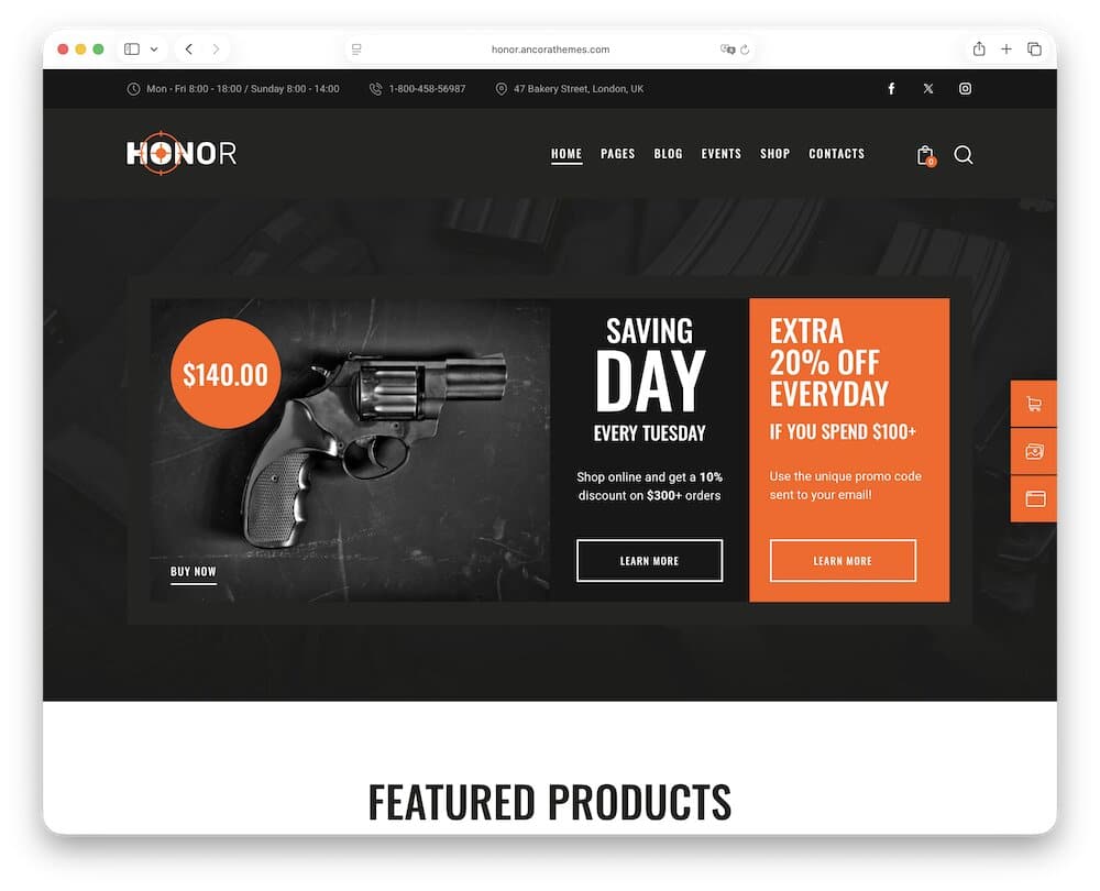honor gun store wordpress theme