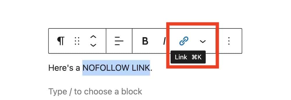 how to add nofollow links in gutenberg