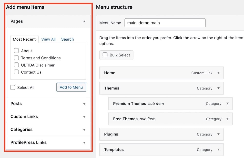 how to add wordpress menu items