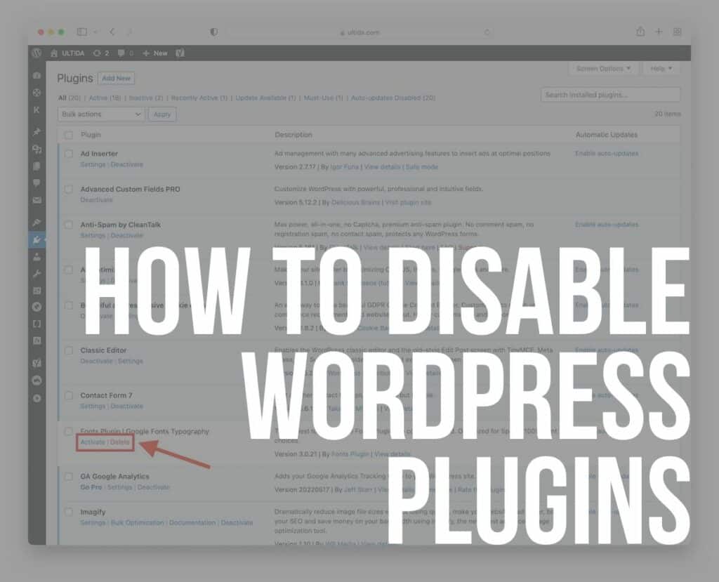 How To Disable WordPress Plugins? (If WP Crashes) - ULTIDA
