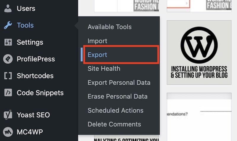 how to export media from wordpress