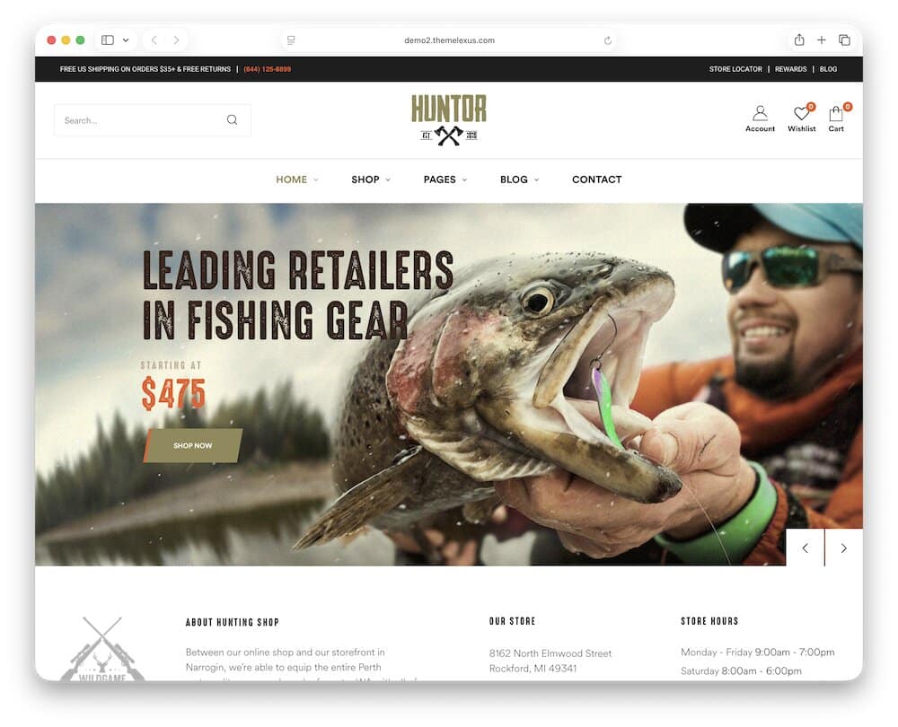 huntor fishing store wordpress theme