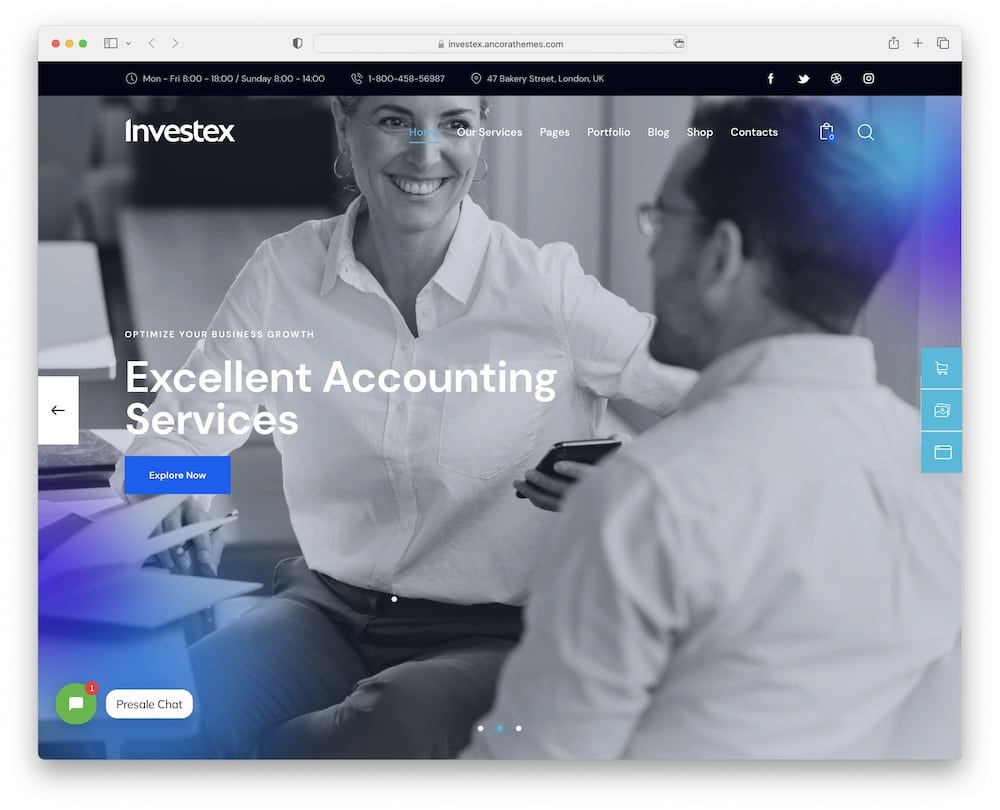 investex business accounting wordpress theme