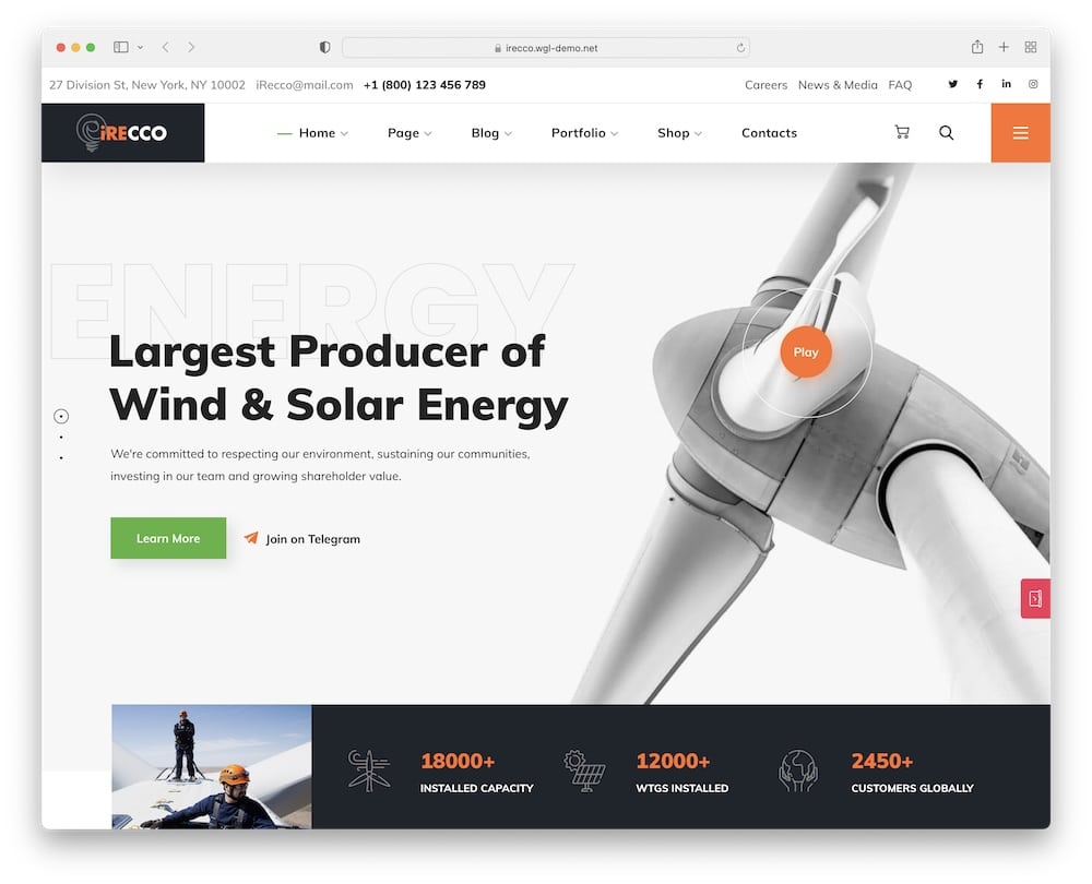 irecco wordpress wind and solar energy theme