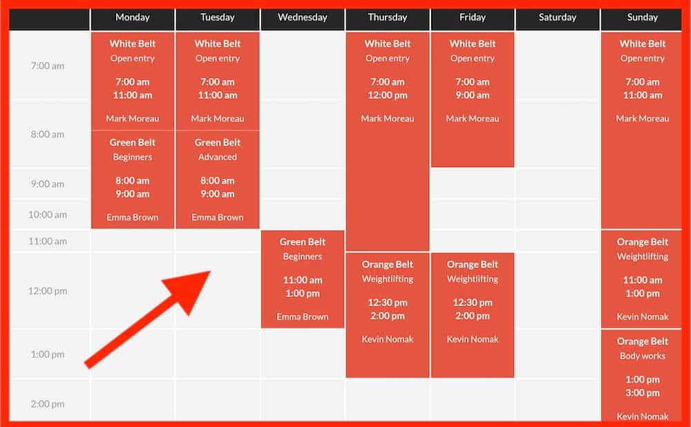 karate schedule and membership sections