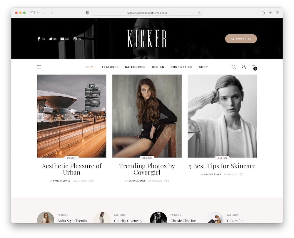 kicker wp fashion blog theme