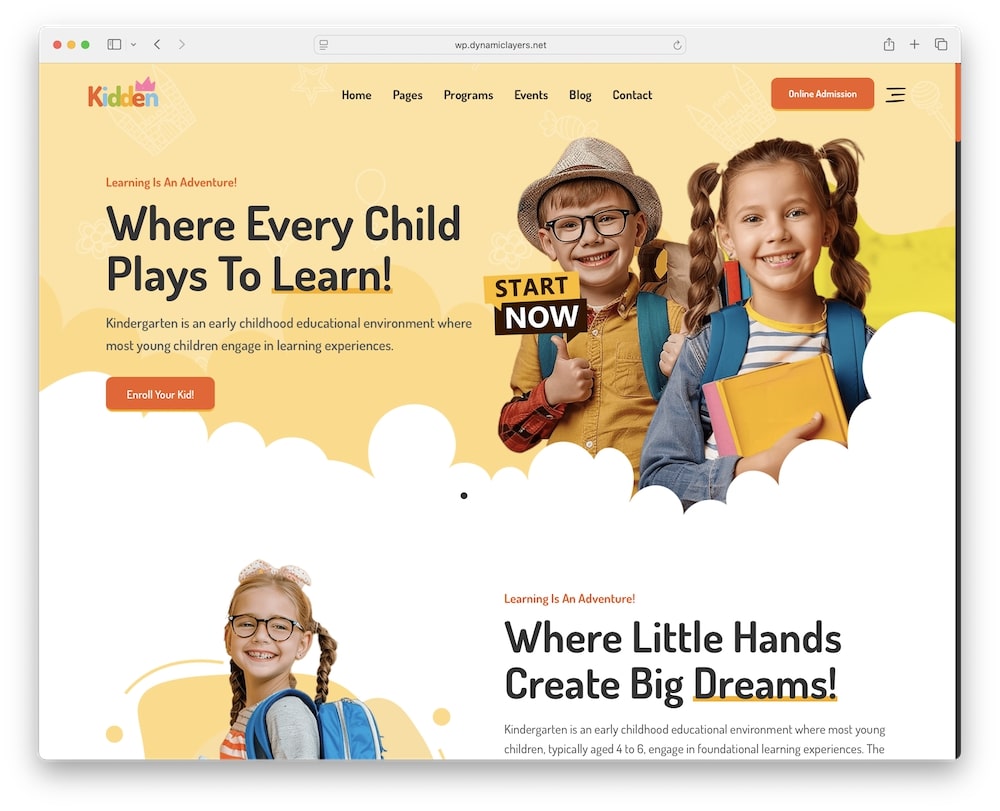 kidden wordpress theme for children kindergarten websites