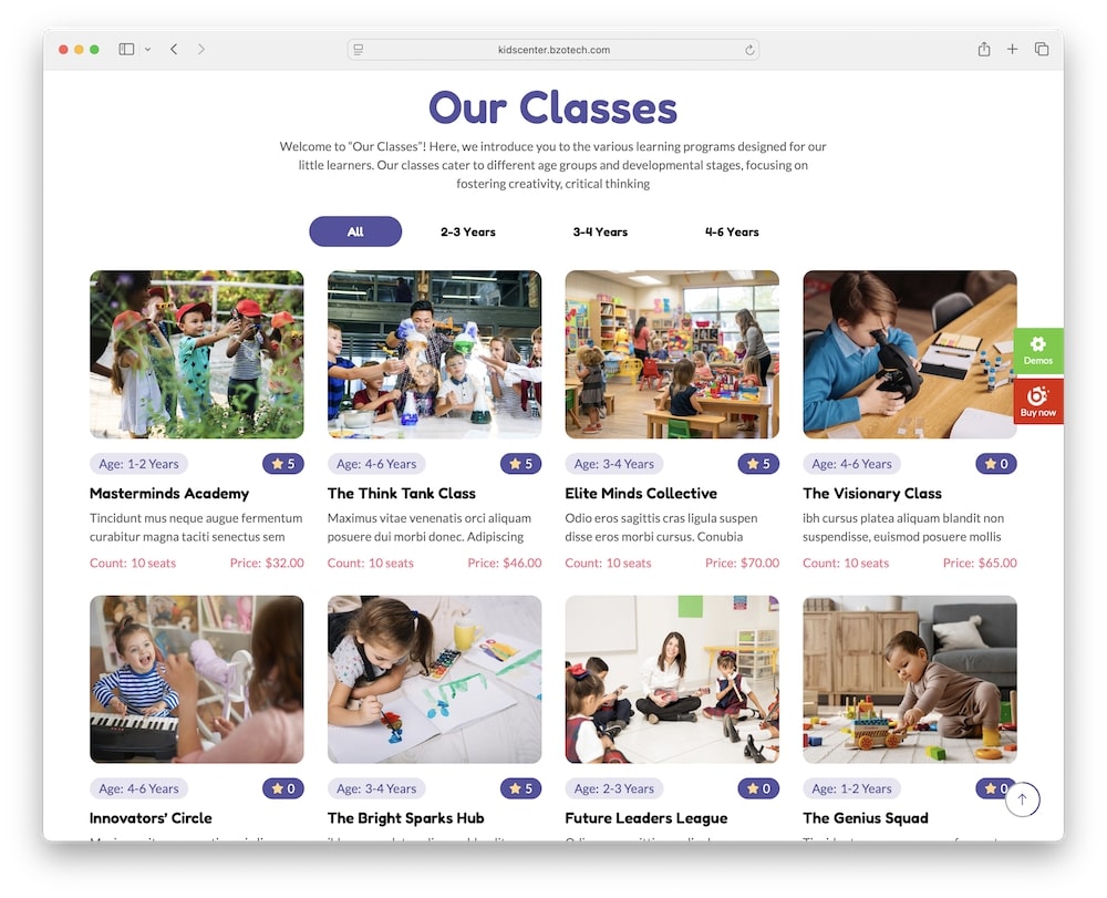 kidscenter wordpress theme classes