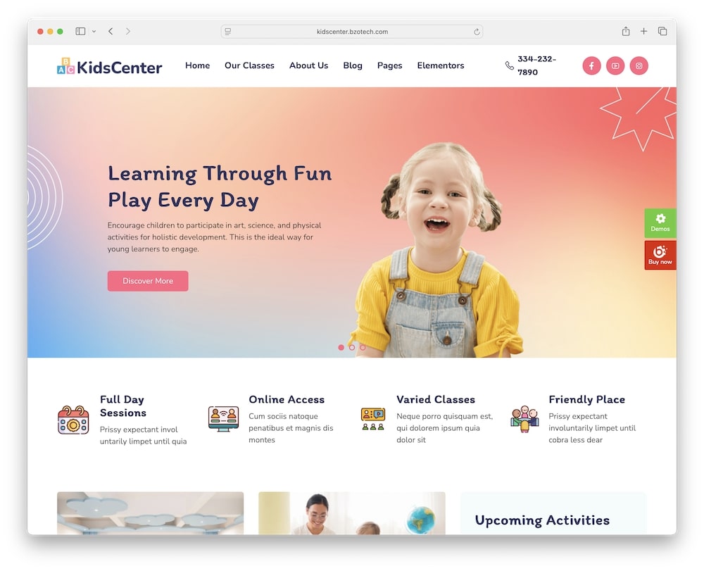 kidscenter wordpress theme features