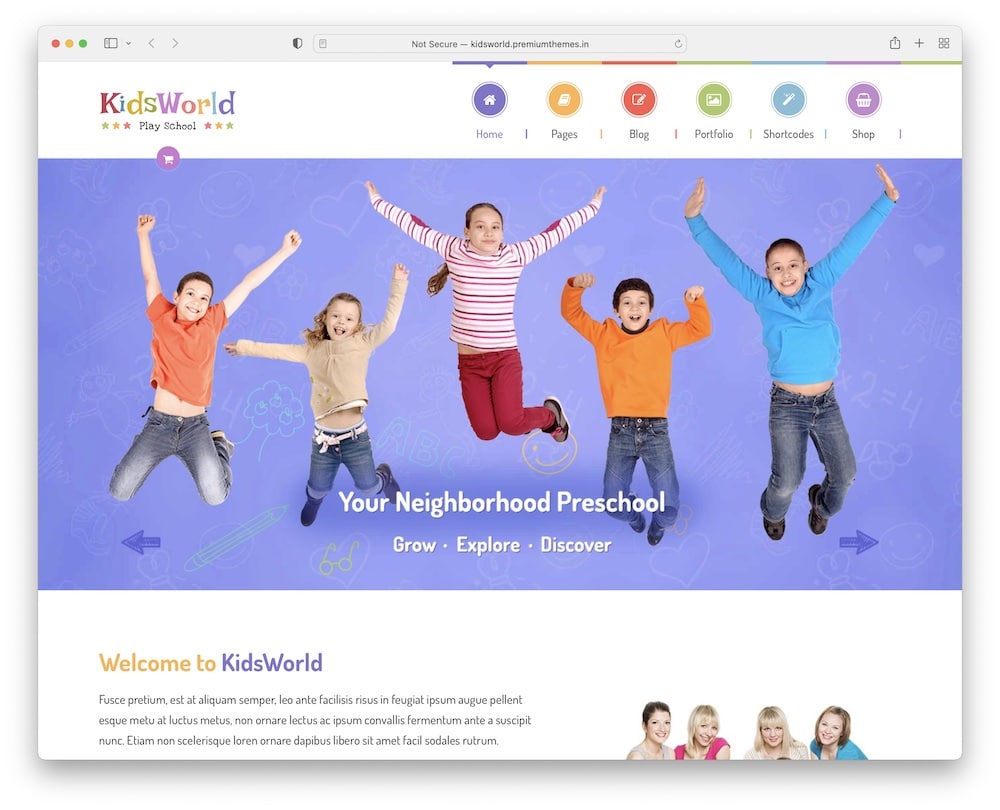 kidsworld wordpress kindergarten child care theme