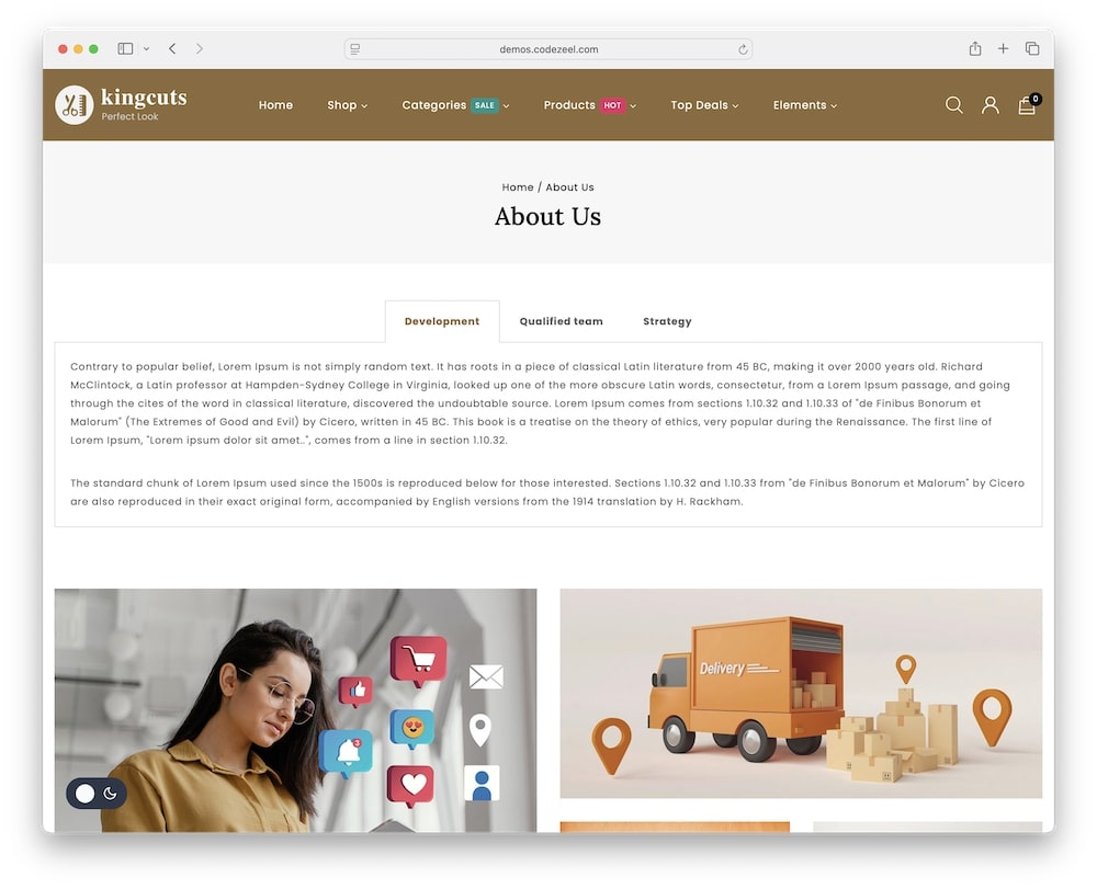 kingcuts wordpress theme built in internal pages