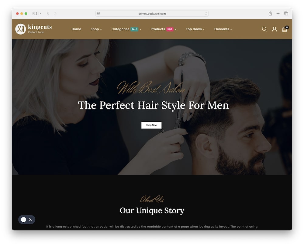 kingcuts wordpress theme for barber shops and hair salons