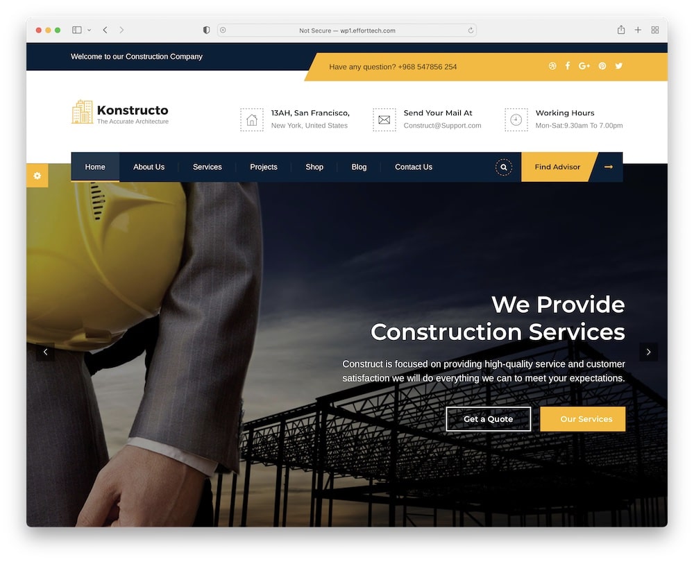 konstructo construction architecture wordpress theme