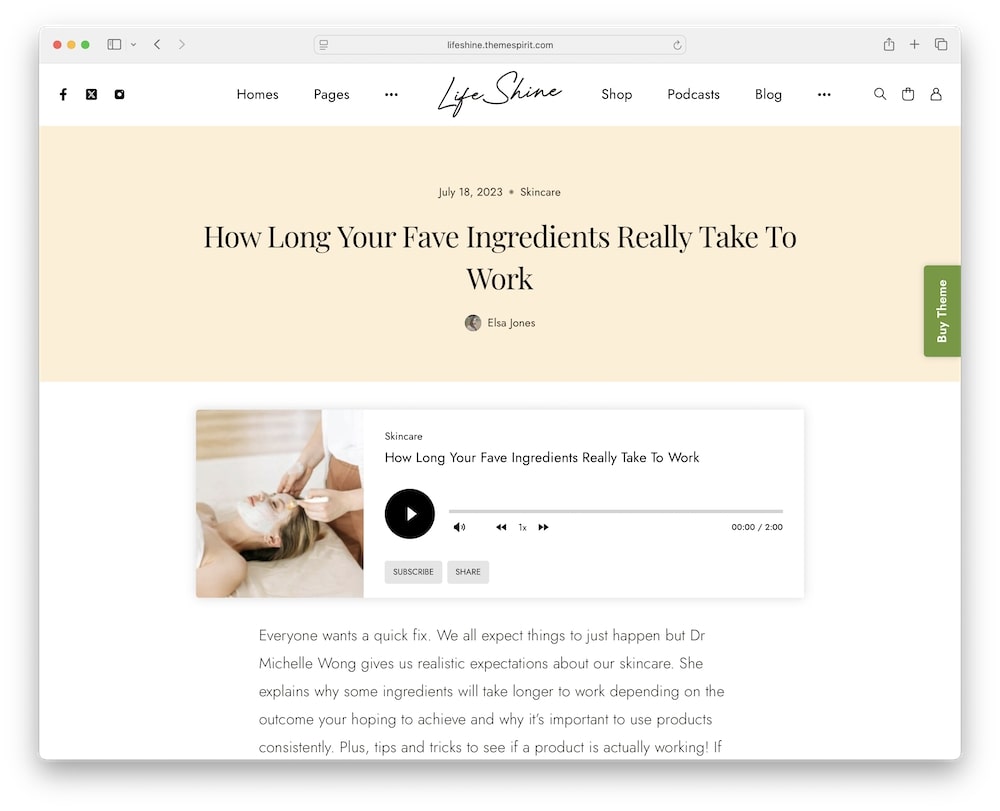 lifeshine wordpress theme podcasting ready