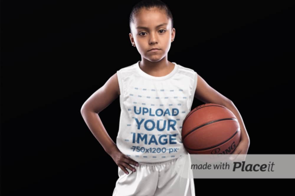 little girl holding basketball mockup